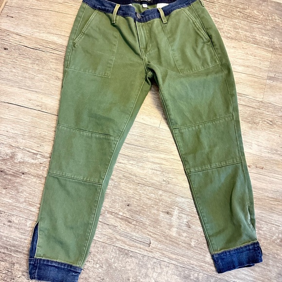 Etienne Marcel Olive Utility Crop Pants Size 29 Denim Trim Ankl - Picture 8 of 9